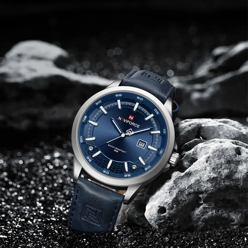 NAVIFORCE Luxury Brand Watch Alloy Case Leather Band Men Watches Quartz Sports Wristwatch Male Calendar Clock Gift reloj hombre