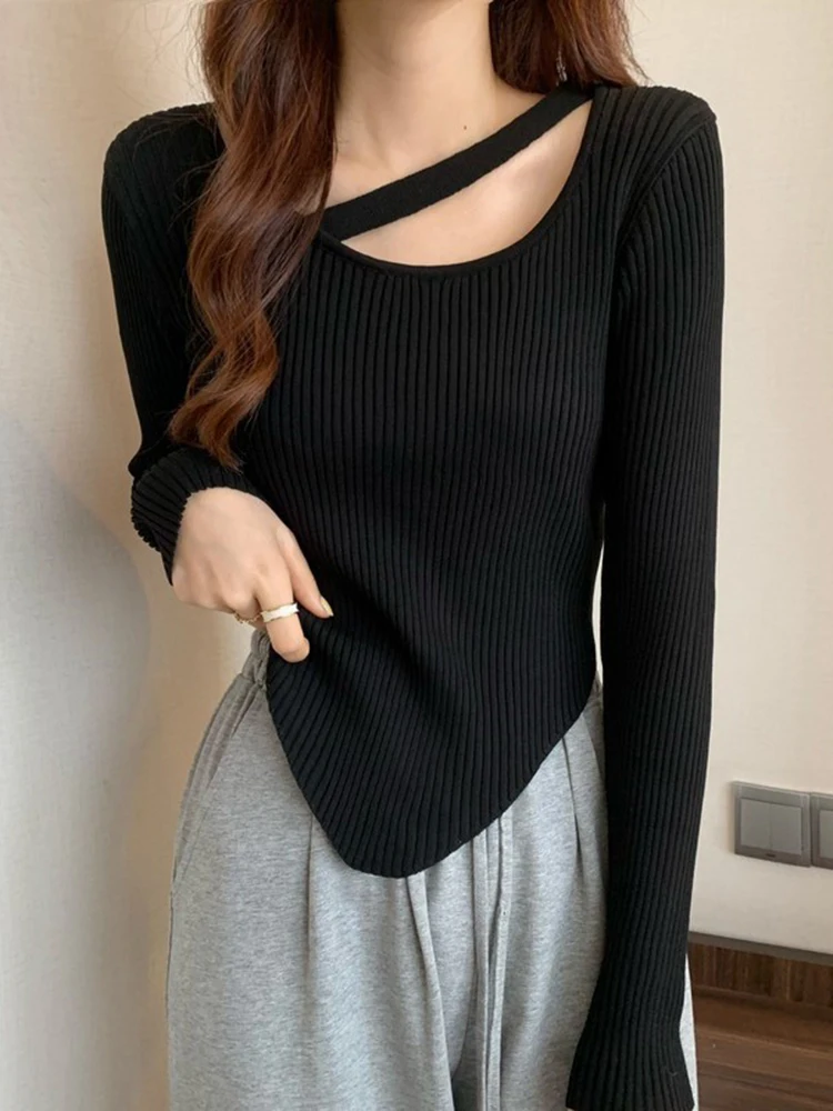 Women Irregular Halter O-neck Sweaters Korean Slim Knitted Pullovers Warm chic Solid Jumper Female Casual Sweater Jersey Tops