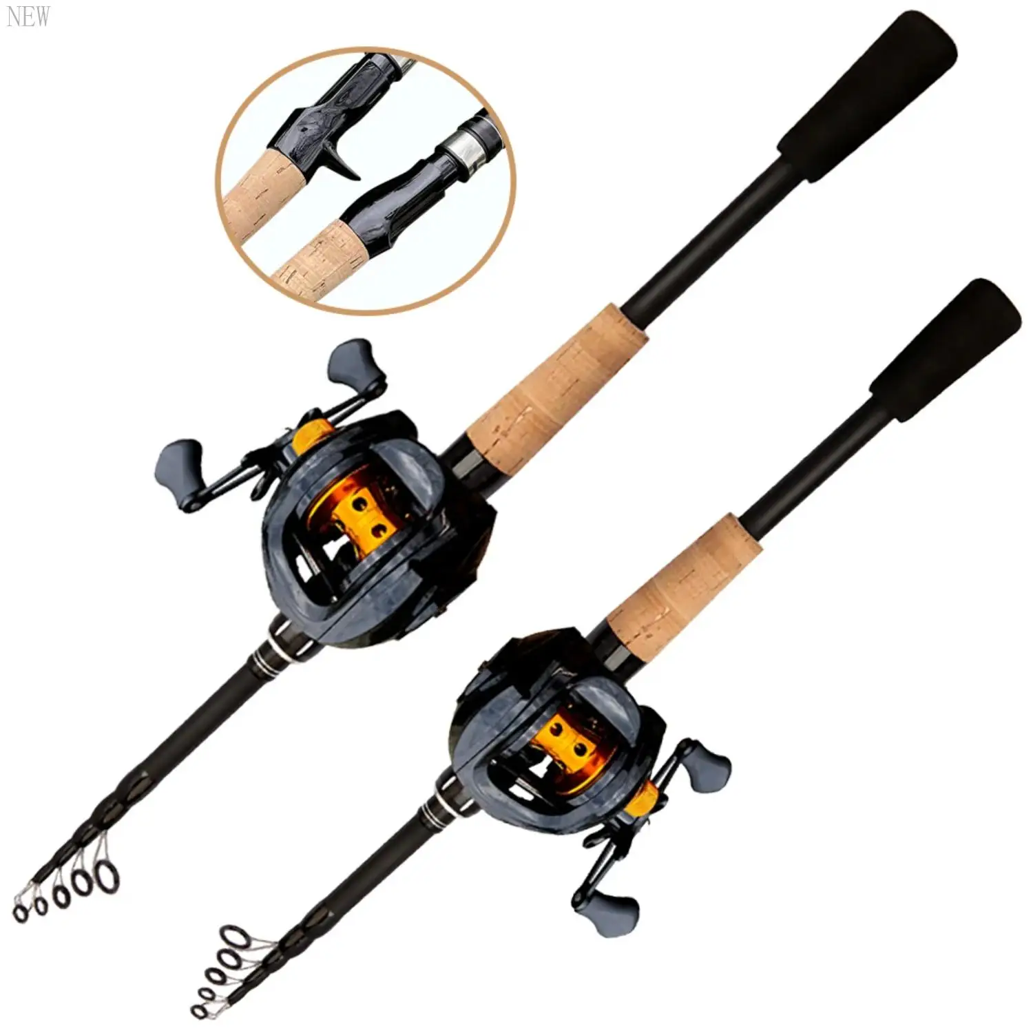 

New 8-25g Lure Weight Baitcast Fishing Rod and Reel Combo Set 1.8-2.4m Telescopic Rods and Metal Spool Fishing Reels Bass Pesca