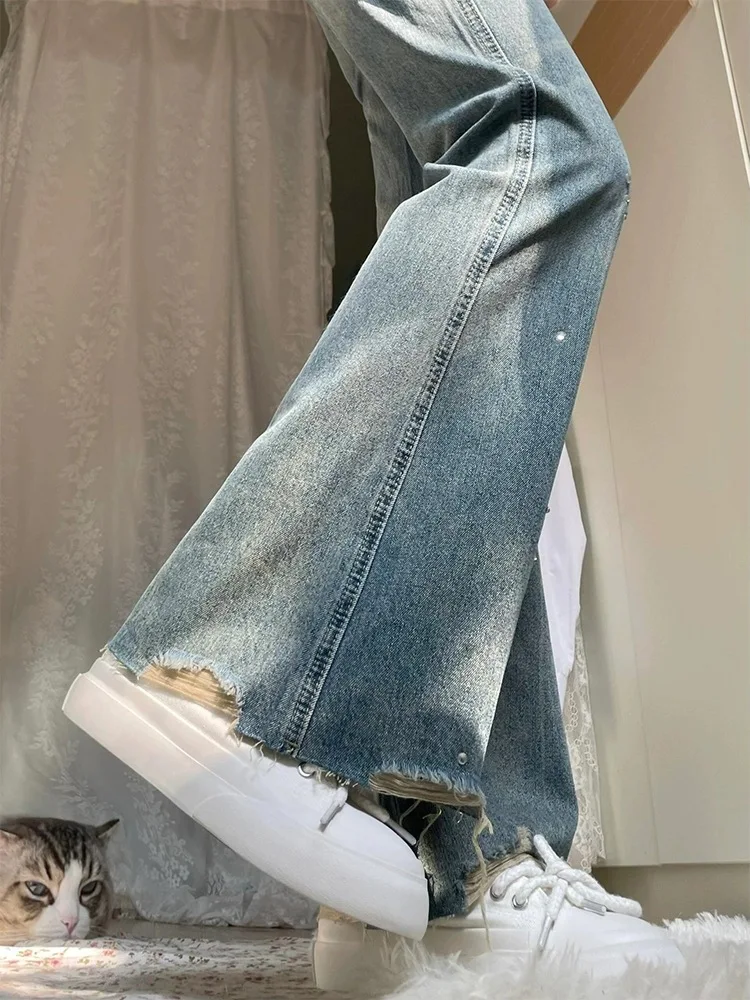 

Jeans Stretch Women'S Trousers Tie Dye Bleached Irregular Design Gradient Multi Color Female Denim Fashion Unique Art Cool