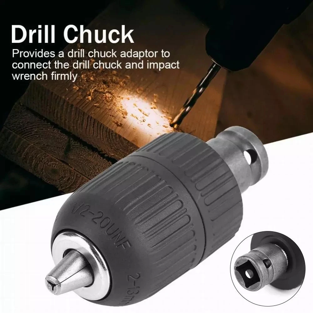 Drill Chuck With 1/2inch Chuck Socket Square Female Adapter,1/2-20UNF Quick Grip Keyless Chuck 2mm~13mm(0.08