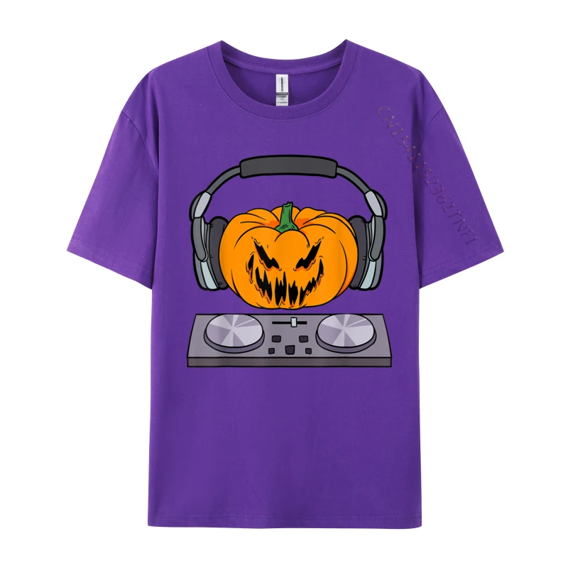 T-shirt effrayant d'Halloween en tissu de coton bon marché, haut hip hop, haut de créateur de luxe, Aliments, DJ, musique colorée, famille