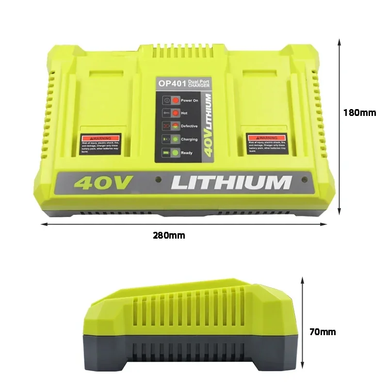 Ponbos LUB40V Dual Port Charger OP401 for RYOBI/LIUBI Power Tools 36V-40V Li-ion Battery