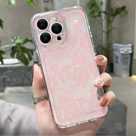Белый и розовый кружевной чехол с цветочным узором для Samsung Galaxy A12 A13 A22 A23 A32 A33 A50 A52 A53 A22 A72 A73, прозрачный чехол