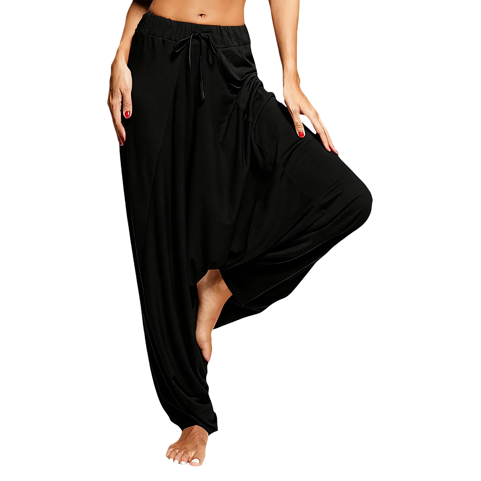 Erwachsene, einfarbig, dehnbar, Baggy-Yoga-Sporthose, lockere Damenhose für lässige Pilates, Workout, Fitness, Urlaub, Wandern