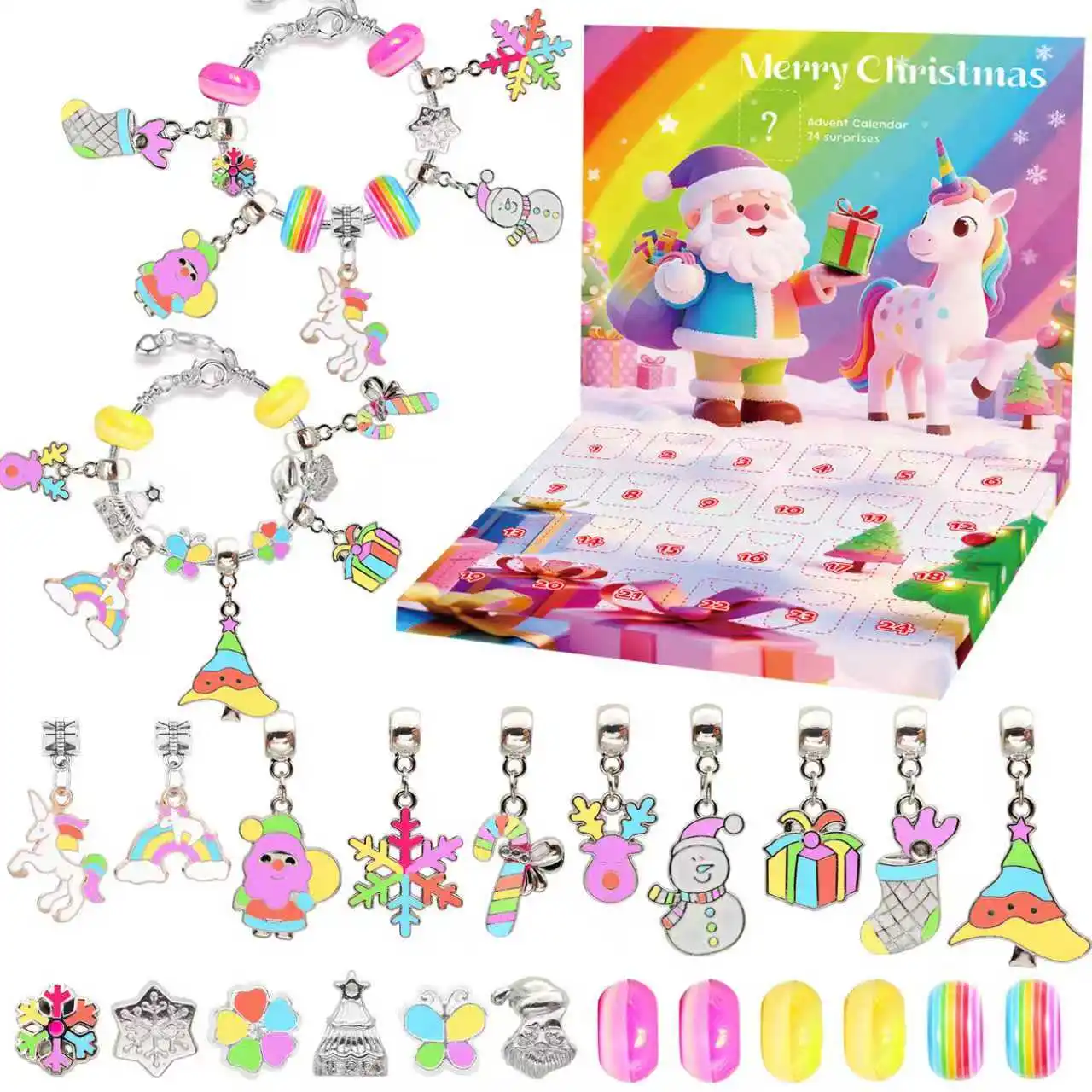 

24-дневный красочный рождественский набор браслетов с обратным отсчетом, рождественский браслет с адвент-календарем, принадлежности для изготовления ювелирных изделий ручной работы своими руками, Cre