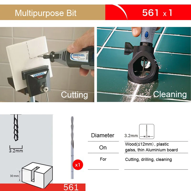 Imagem -03 - Dremel 561 Espiral Cutting Bits Multipurpose Bit Brocas de Perfuração para Madeira Plástico Fibra de Vidro Gesso Acessórios para Ferramentas Rotativas de Papelão