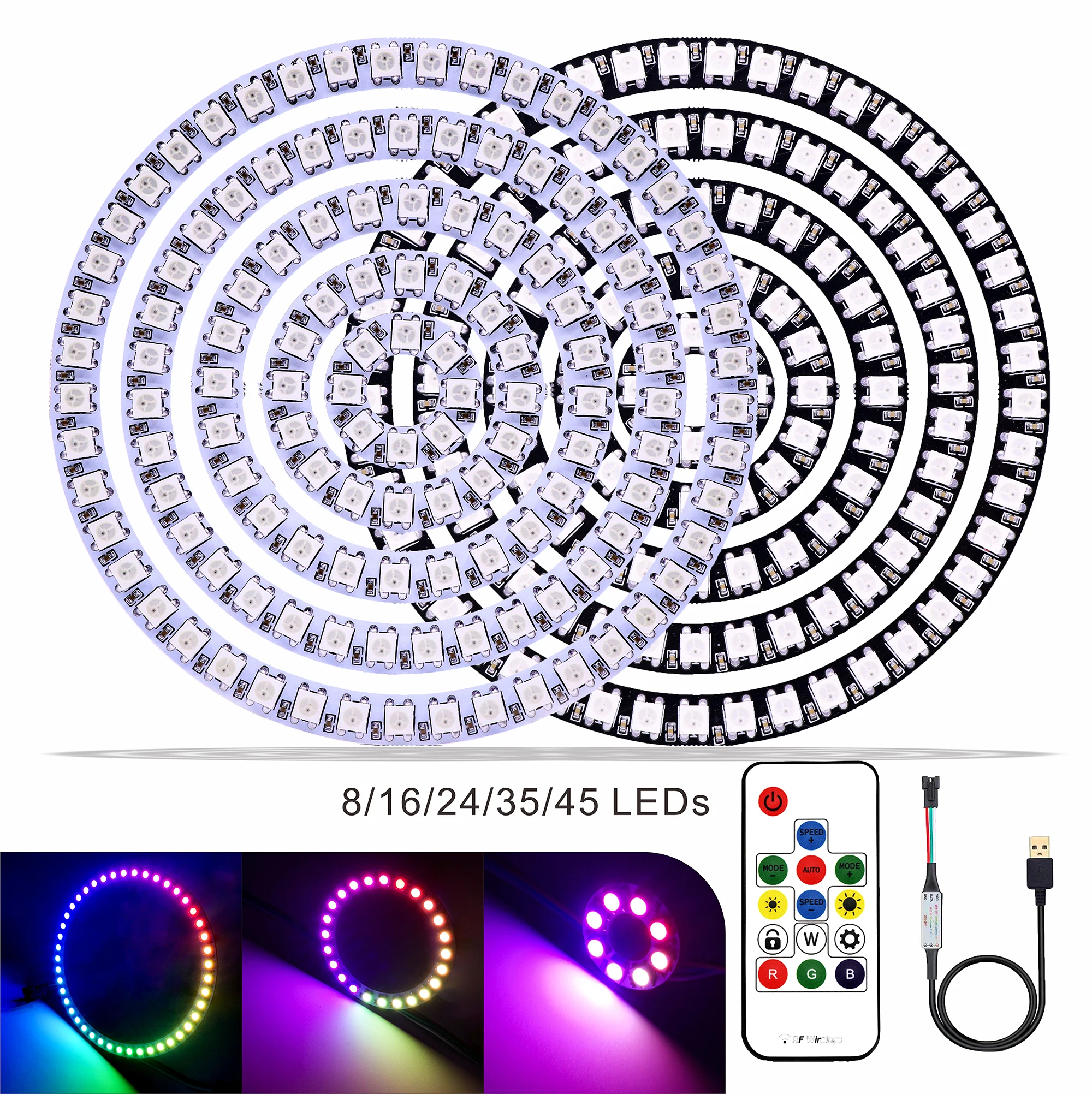 

Sparkleiot 128 Bits RGB LED Ring SM2.54-3P Connector Wire, 128 x WS2812 5050 RGB LED Full Color with Integrated Drivers Individu