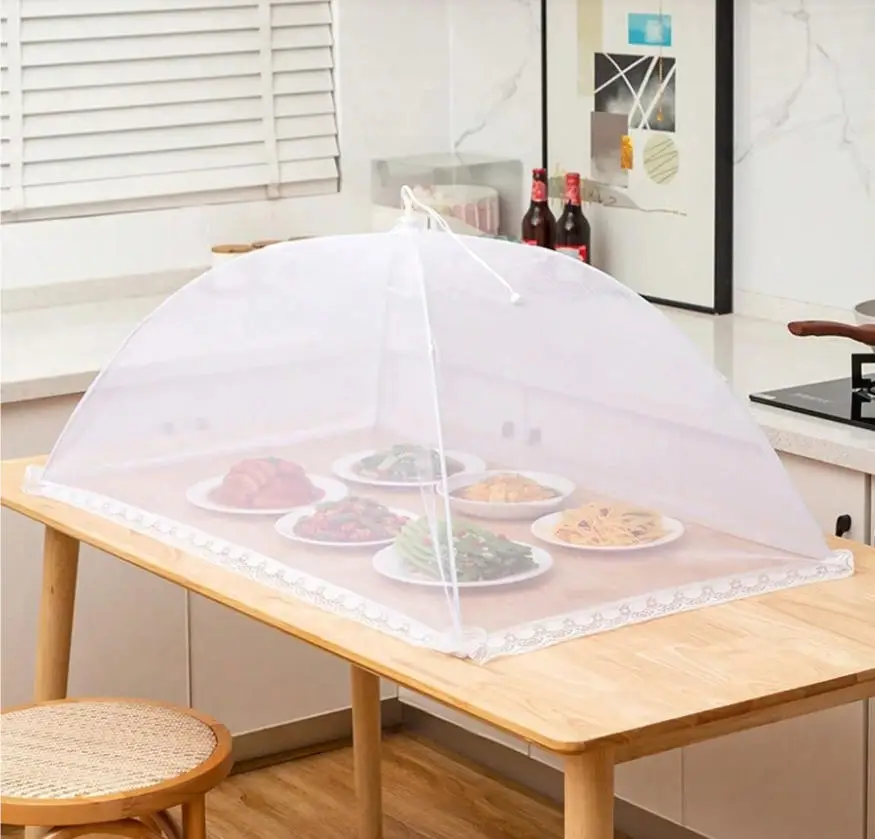 

1pc LargePop-Up White Mesh Food Cover Tent - Foldable & Washable Transparent Mesh Design, Portable Food Shelter For Outdoor Picn