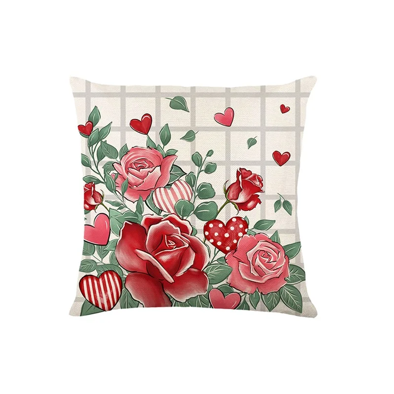 Valentine's Day Pillow Covers 4Pcs Heart Letter Rose Single-Sided Pattern Cute Cushion Cases for Home Decor Sofa