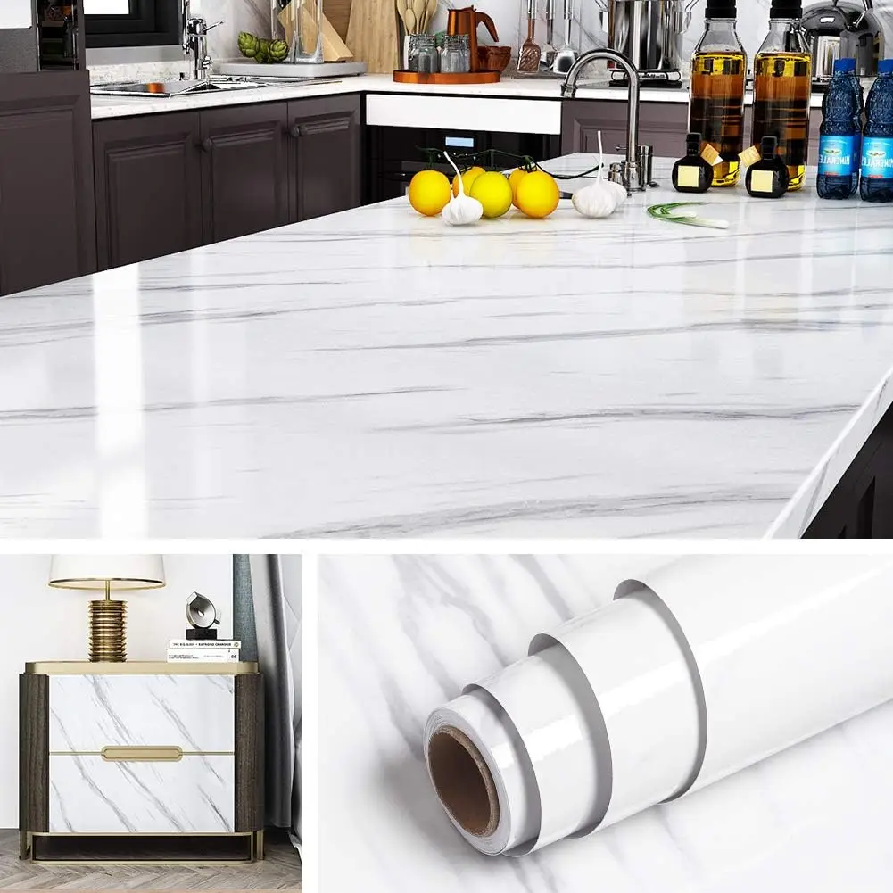 elynine 197 X 36 Inch Large White Contact Paper For Countertops Peel And Stick Marble Wallpaper For Kitchen Counter Top