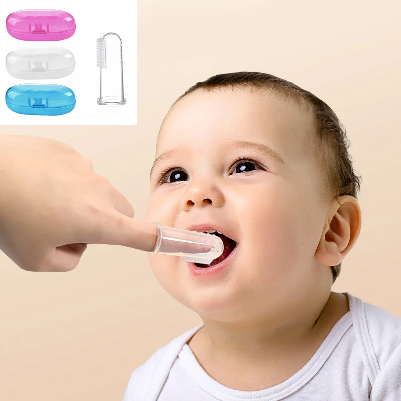 Baby Thumb Sleeve Toothbrush Organiser Set Silicone Latex Toothbrush Baby Tongue Cleaning Brush Toothbrush Storage Case