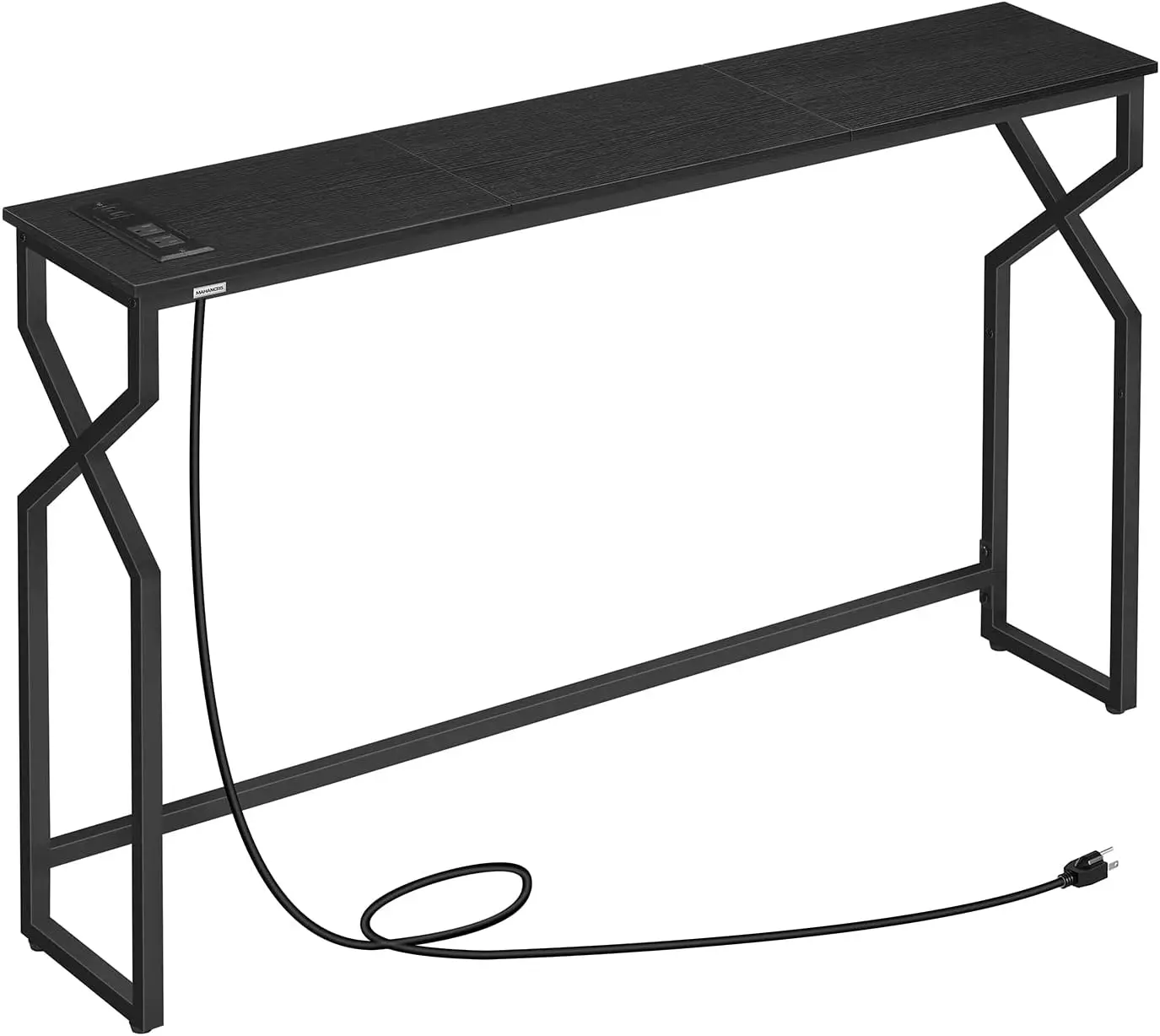 

44.9" Narrow Sofa Table with Power Station, USB Ports & Outlets for Living Room Entryway, Black Metal Frame