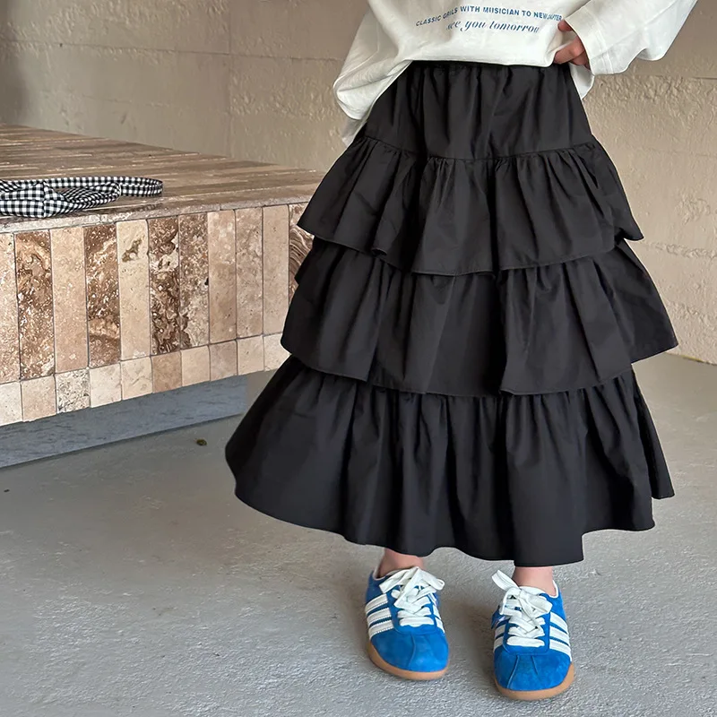 

Girls' Skirt, Girls' Stylish Versatile Korean Version Children's Casual Sweet Medium Long Cake Half Skirt
