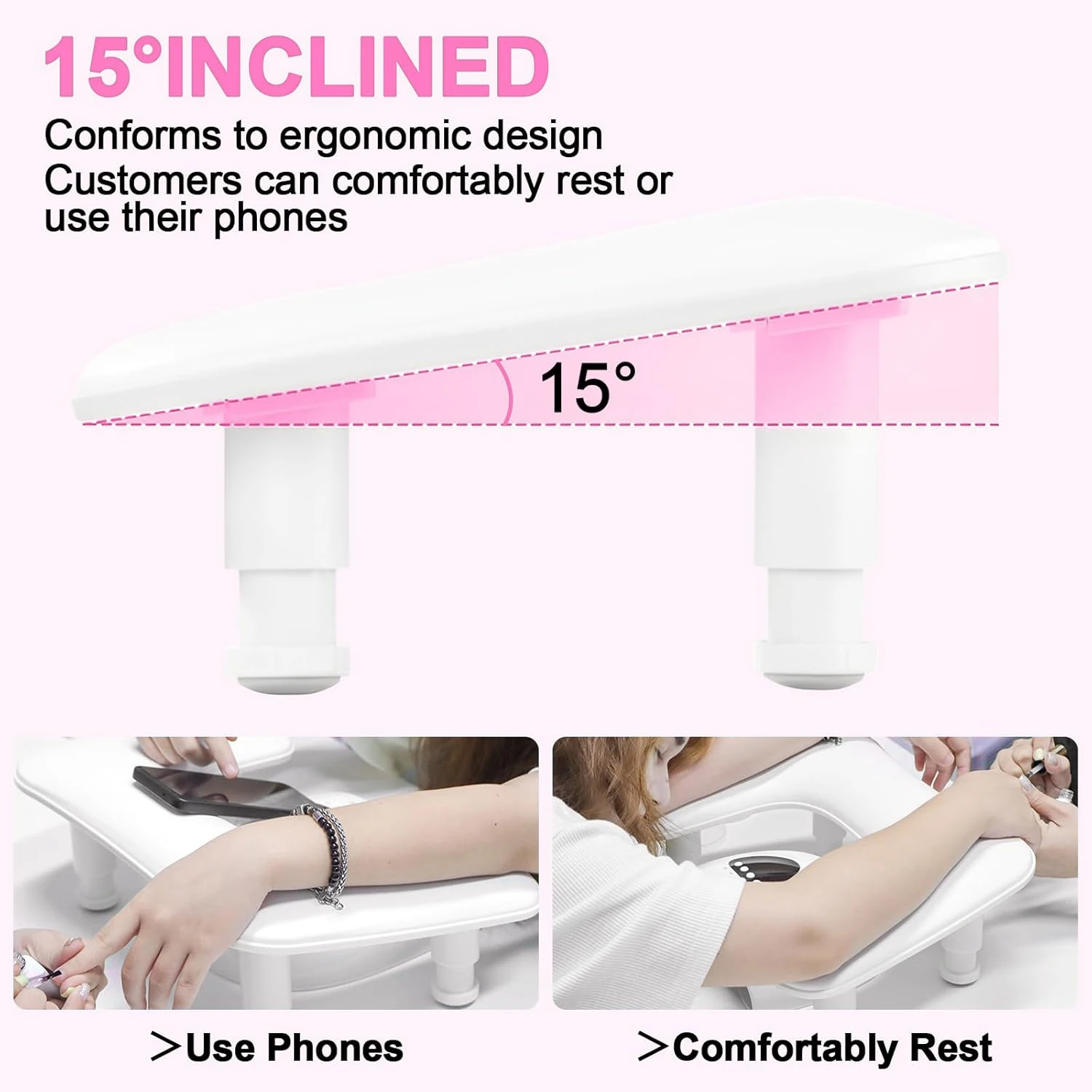 Professional Nail Tech Arm Rest with Elbow Pillow Set Height Adjustable Microfiber PU Leather Manicure Cushion for Salon Home