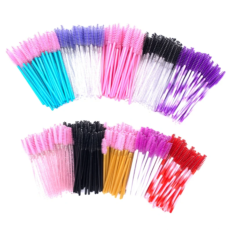 YGirlash 50Pcs Lash Swans Crystal Eyelash Applicator Disposable Diamond Handle Nylon Mascara Wands Brush Cosmetic Tools