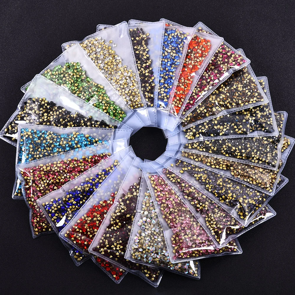 1440PCS 2MM SS6 Sharp Bottom Cone Diamonds Glass Nail Art Rhinestones Crystal Jewelry Decorations Manicure Charms Accessories