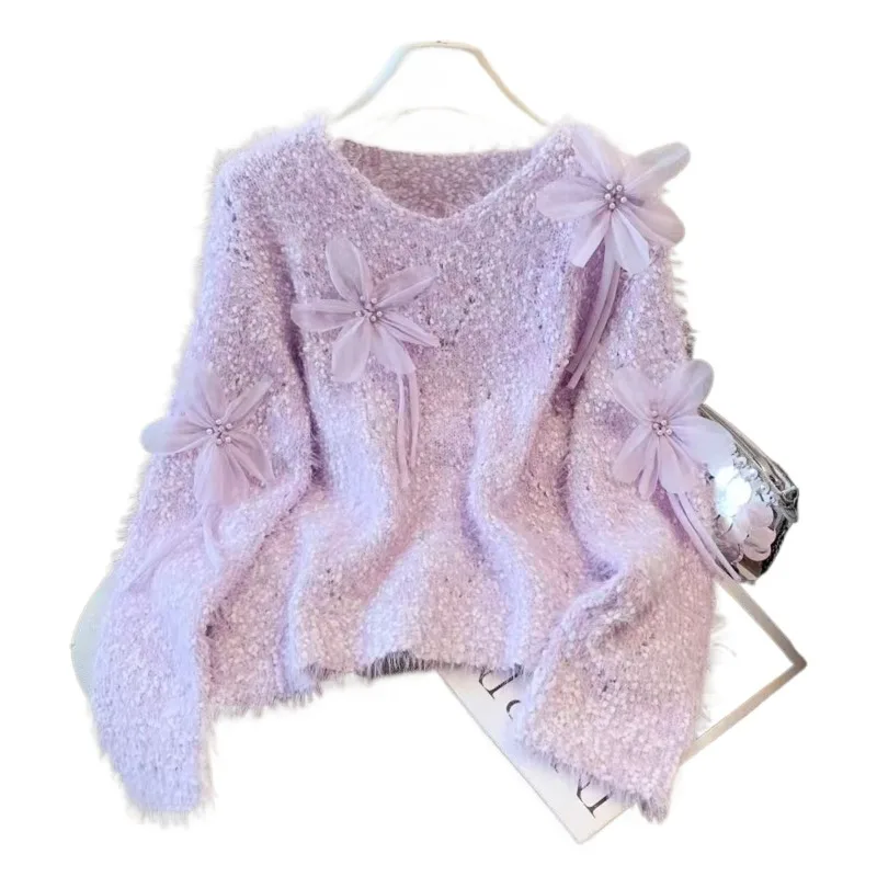 

Spring and Autumn New Solid Color Hollow Knitted Korean Top Sweet Gentle Soft Waxy Pretty Sweater Age Reduction Cute Pullovers