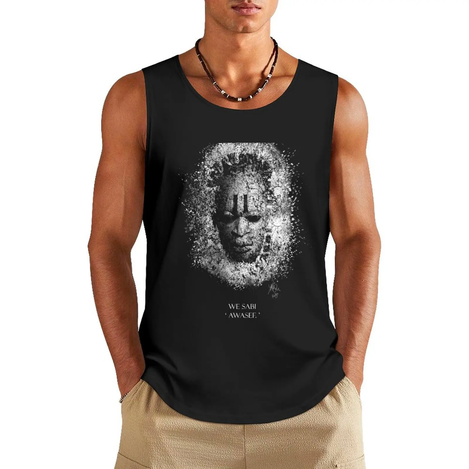 Mask on dark background with text in pidgin Tank Top gym clothes for man T-shirts men gym for men sports t-shirts for men