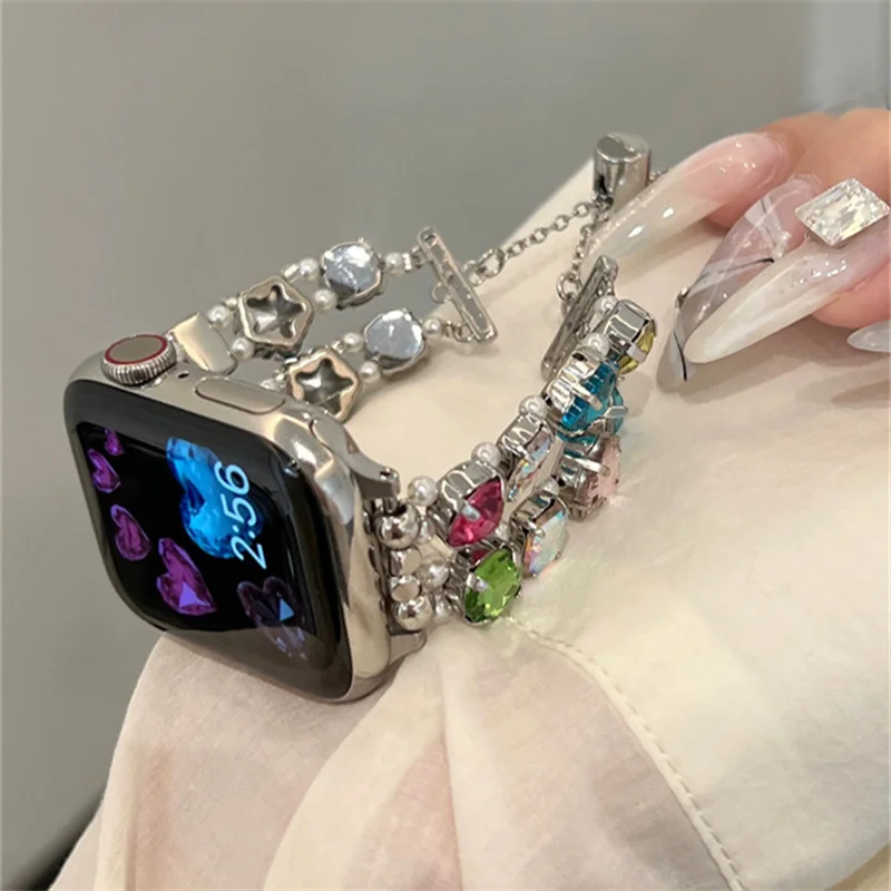Y 2K Luxe Kleur Diamant Band Voor Apple Watch Band Ultra2 49 45 44Mm 41 42 Correa Retro Metal Band Voor Horloge Serie 9 8 7 Se 6