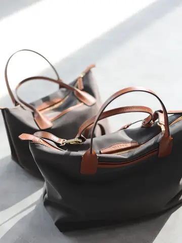 Zipper Tote Bags For Women Nylon With Real Leather Handbag High Quality Single Shoulder Bag