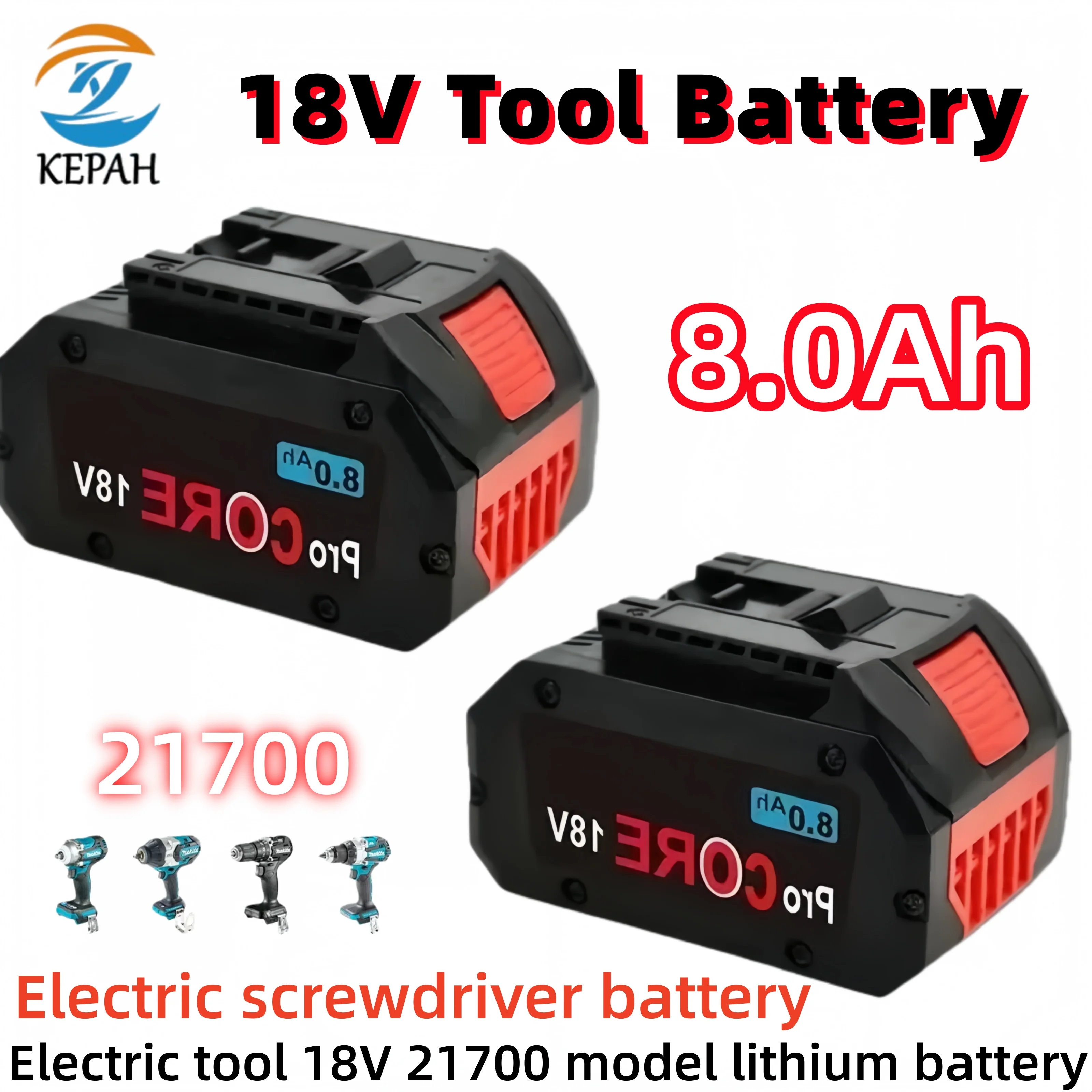 

Universal Rechargeable Battery for Bosch Tools | 18V 8.0Ah 21700 High-Power, Fits BAT609/BAT618/GBA18V80