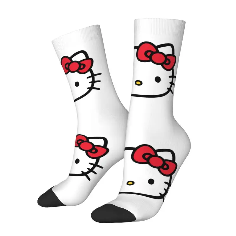 Cute Mens Hello Kitty Dress Socks Unisex Breathbale Warm 3D Printed Cartoon Crew Socks