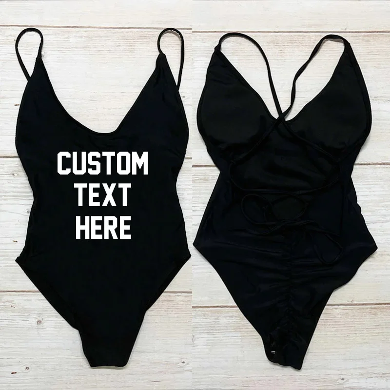 Sexy Padded Swimwear Women CUSTOM TEXT LOGO One Piece Swimsuit Summer Beachwear High Cut Bathing Suit Bachelor Party wholesale