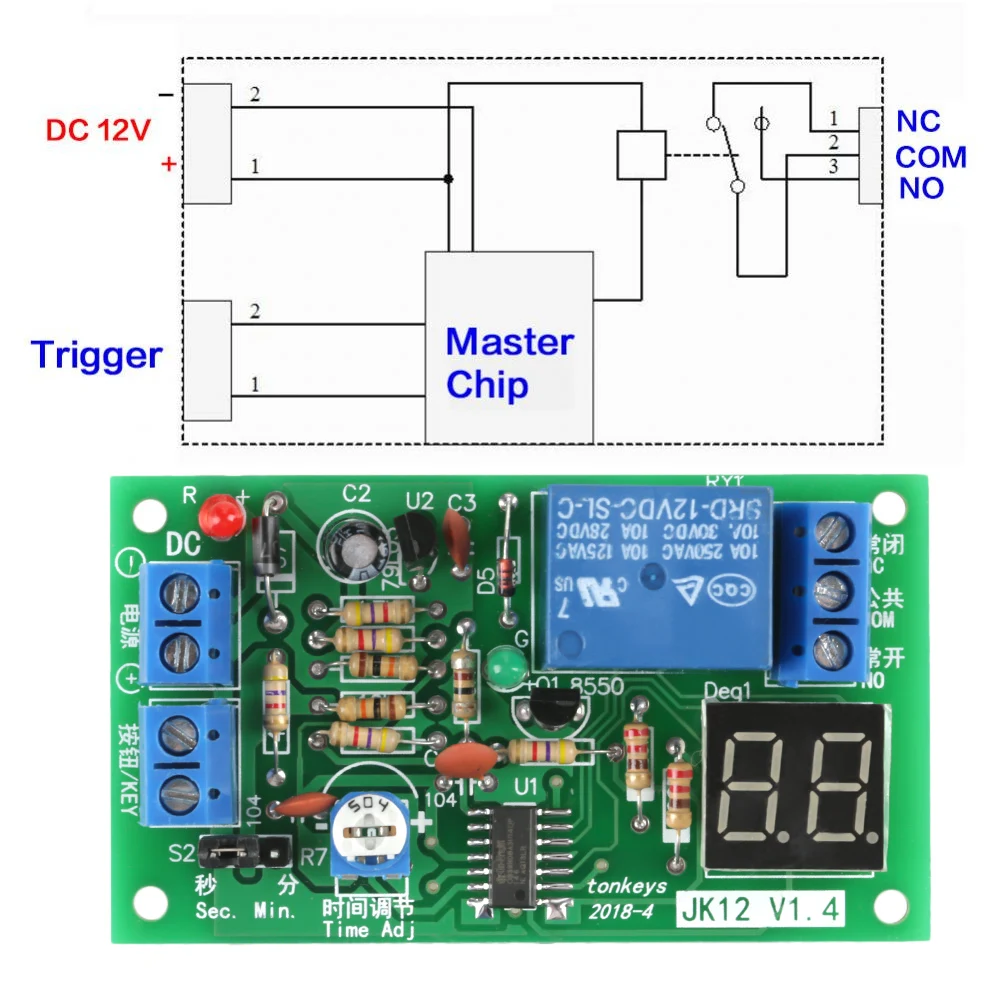 DC12V LED Display Countdown Timing Timer Delay Turn OFF Relay Switch Module