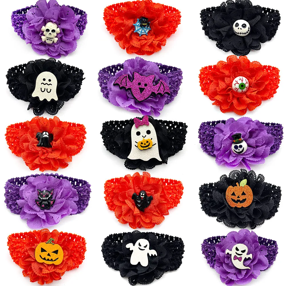 50pcs Halloween Dog Supplies Pumpkin Ghost Pet Dog Bow Tie Holiday Dog Accessories Halloween Collar for Small Middle Large Dogs