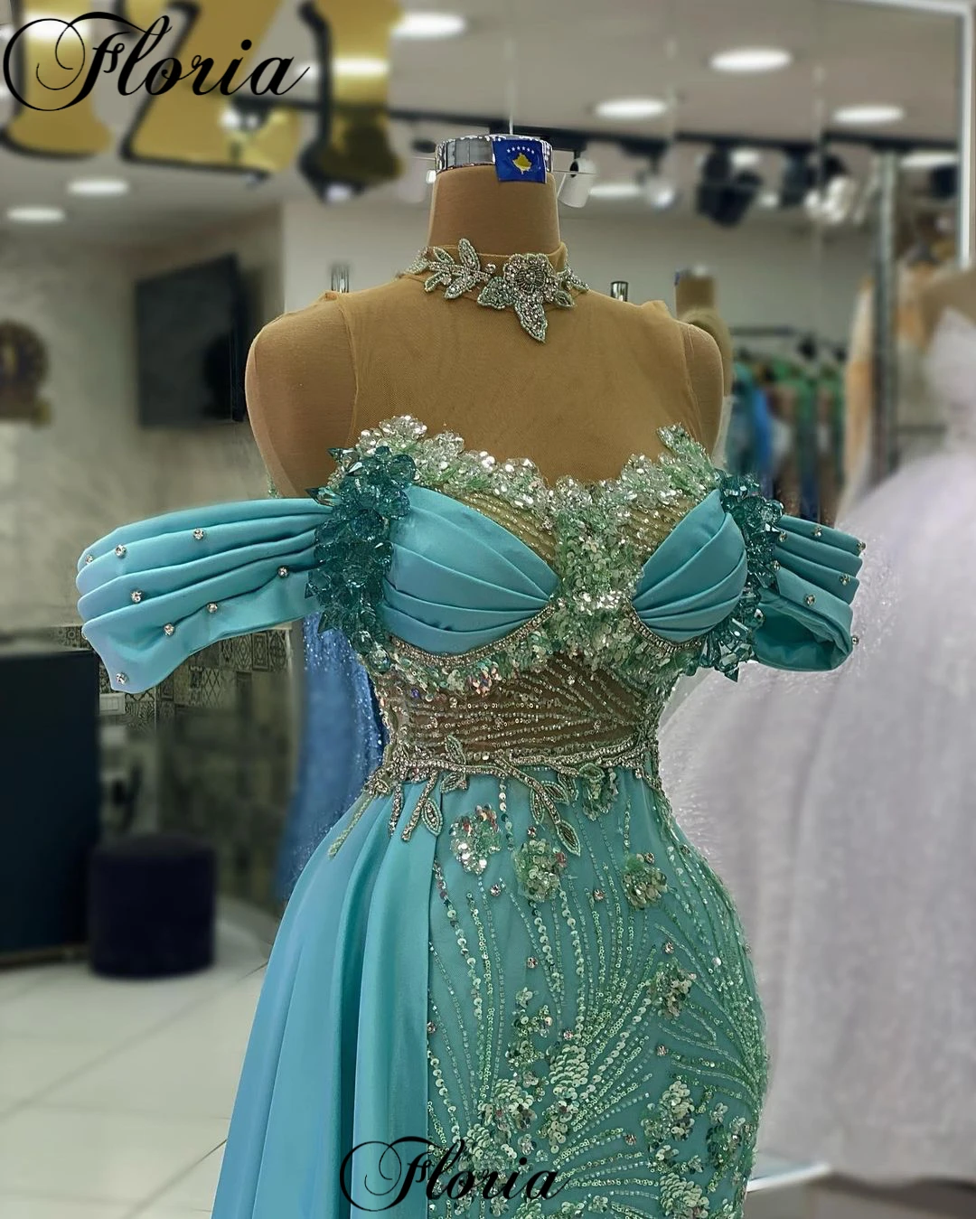 Sky Blue Beaded Celebrity Dresses Mermaid Off Shoulder Elegant Red Carpet Runway Dresses Vestidos Para Mujer Evening Gowns