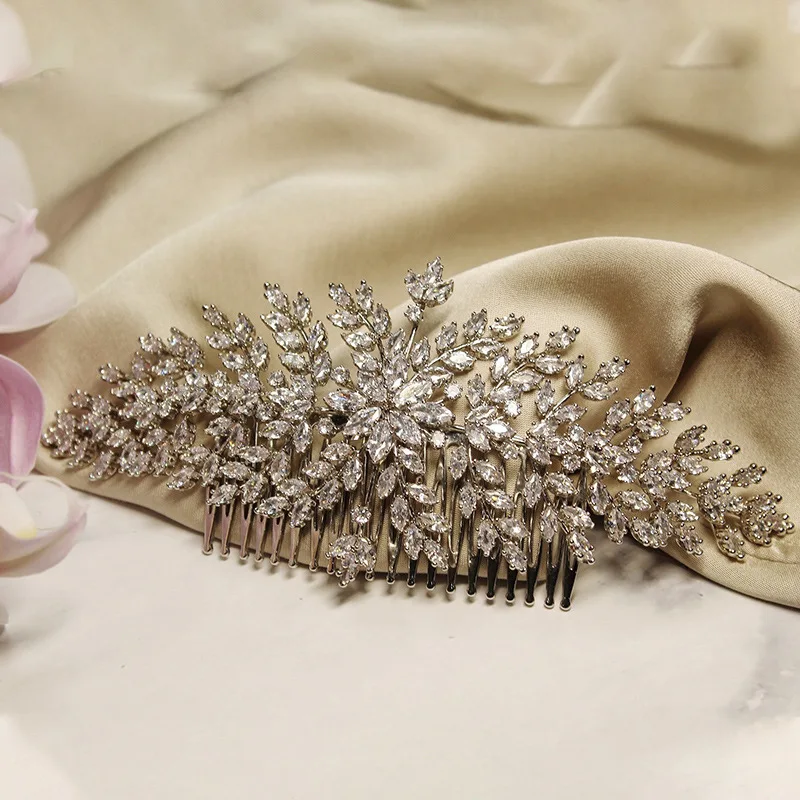 Luxury Bride Hair Comb For Wedding Hair Pieces Cubic Zirconia Bridal Hair Clip Headdress Prom Party Hair Jewelry Accessories