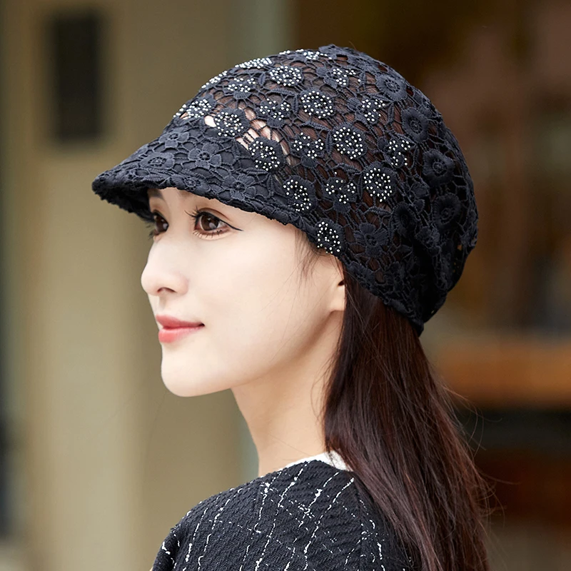 Casual Soft Beanies Cap Short Brim Bonnets for Women Loose Crochet Women Baseball Cap Autumn Winter Foldable Earflap Hats Hollow