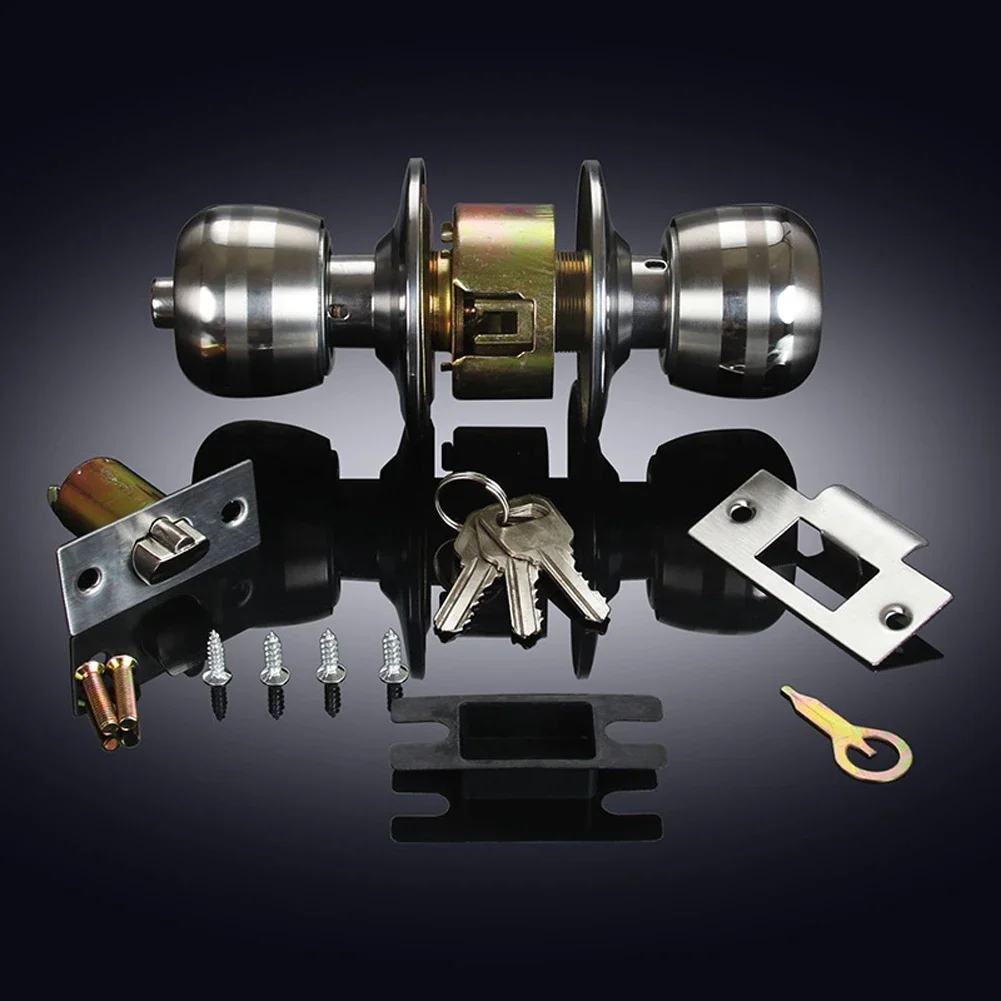 مفتاح دخول مقبض الباب قفل مجموعة الداخلية الخارجي جولة مقابض الأبواب الفولاذ المقاوم للصدأ مقبض الباب قفل للحمام غرفة النوم مع مفتاح #5