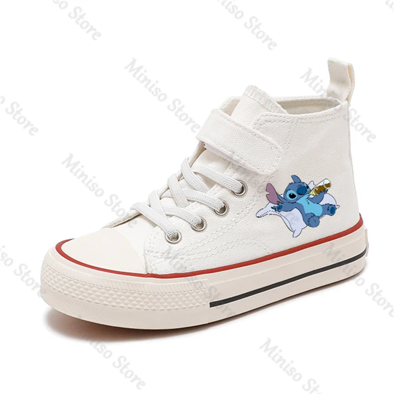 Zapatillas deportivas de lona con fondo plano para niño y niña, zapatos cómodos con estampado de dibujos animados, Lilo Stitch, Disney