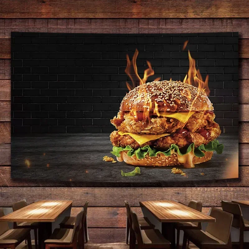 Pizza\Hamburger\Hotdog Fast Food Art Poster Wall Hanging Flag Canvas Painting Tapestry Wall Art