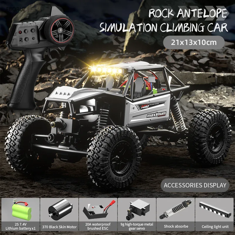 JJRC C8808 RC Car w/ LED Lights 1/18 Tube Frame Antelope Rock Crawler 2.4G 4WD Off-Road Climbing Remote Control Racing Truck Toy