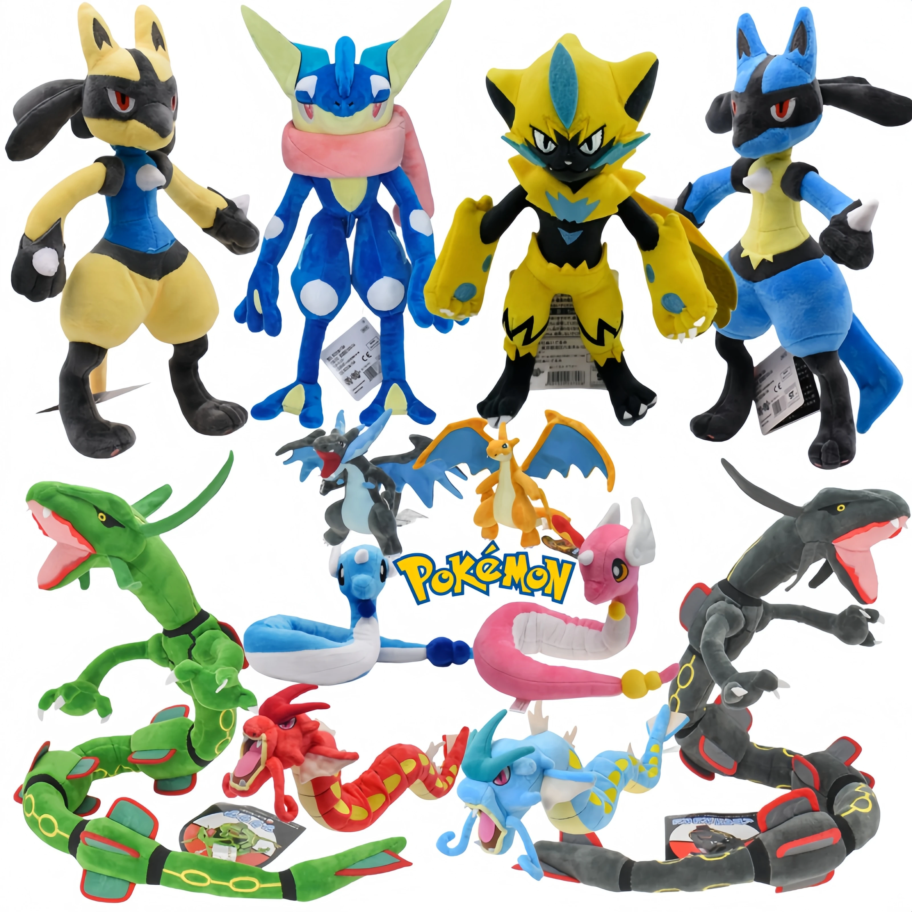 Boneco de Pelúcia Pokémon Lucario Brilhante, Mega Riolu, Greninja, Zeraora, Dragonair, Rayquaza, Pikachu, Presente Fofo