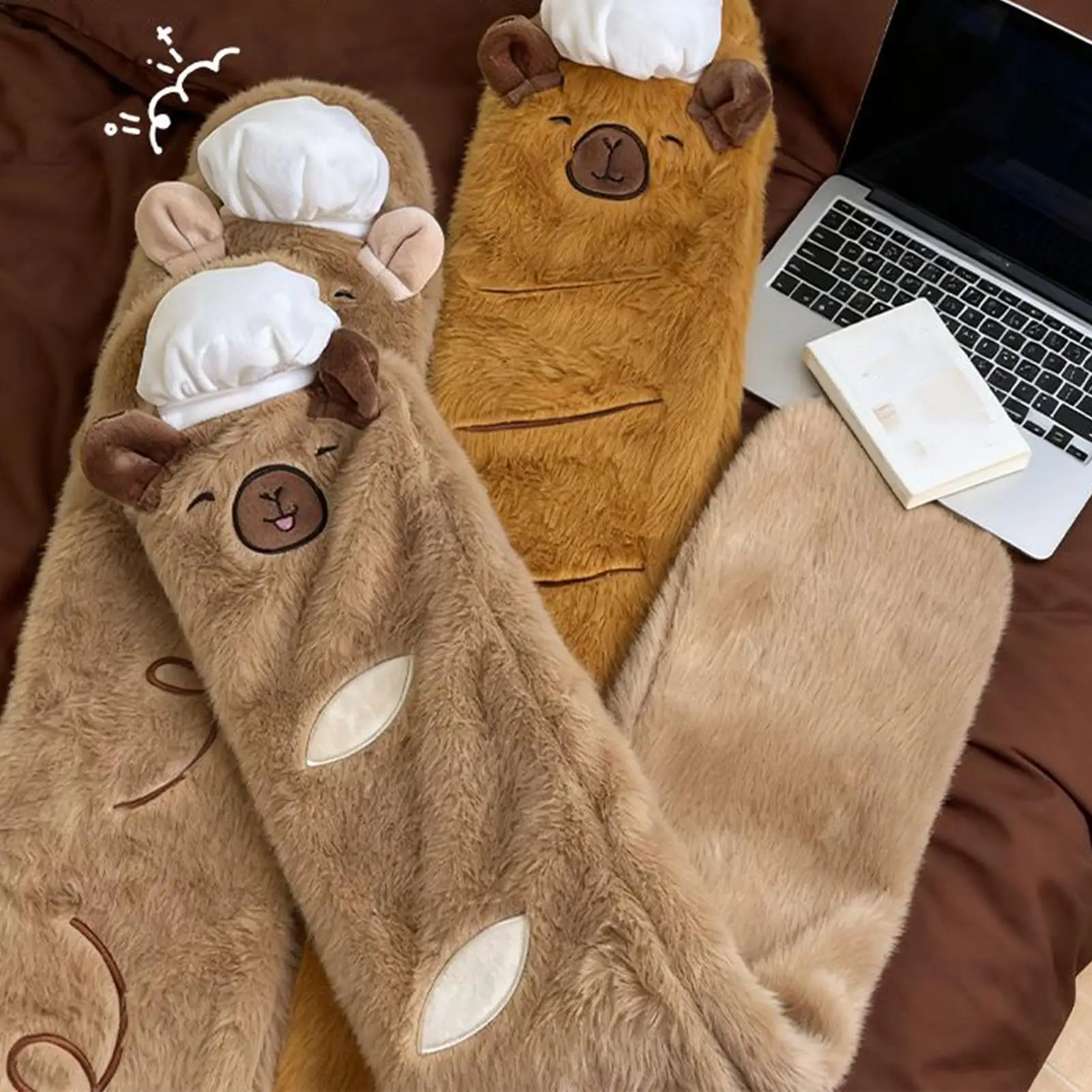 3000ml Hot Water Bottle Long Capybara Design with Plush Cover for Menstrual Cramp Relief Muscle Pain Kids Winter Warm Bed Travel