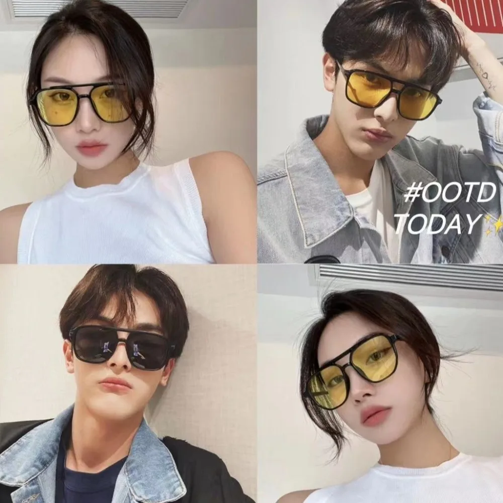 ファッションビッグフレームスクエアサングラス UV400 パンクパイロットサングラスヒョウ柄ダブルビームレトロ眼鏡写真撮影