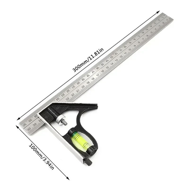 Angle Square Measuring Tools Set Precise Stainless Steel Aluminium Durable Adjustable Combination Spirit Level 12\