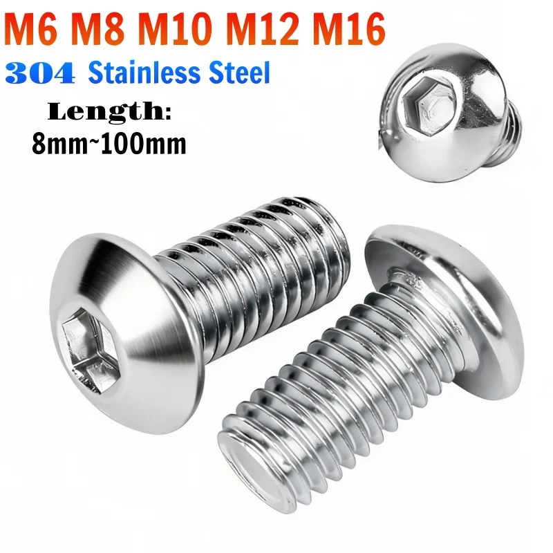 Beicai M6 M8 M10 M12 M16 SUS304 Stainless Steel ISO7380 Button Hex Hexagon Socket Screw Allen Screw Mechanical Bolt