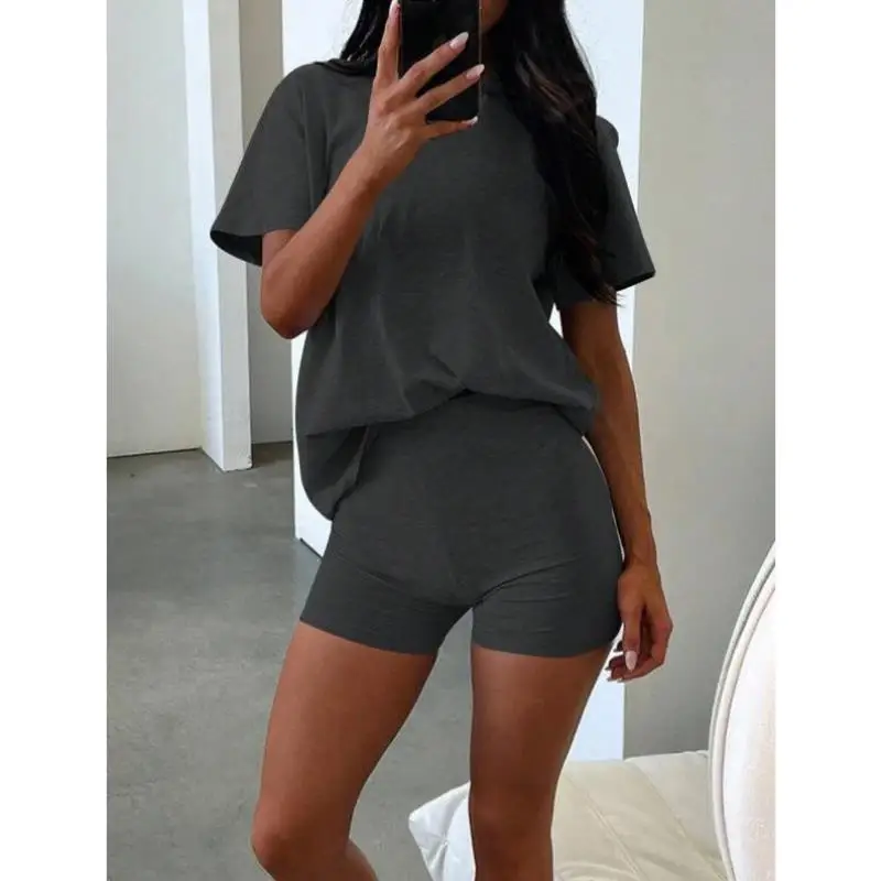 

Женский круглый летний топ Ne ort Sve irt Pure Color, комплект из 2 предметов, повседневная спортивная одежда длиной Seven Sve, осенняя одежда