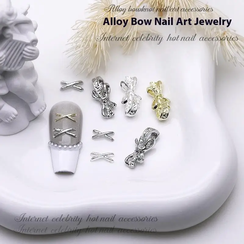 Breloques 3D en alliage pour Nail Art, 20 pièces, bijoux de luxe avec nœud Kawaii, or, argent, strass, décoration, accessoires de bricolage, pièces