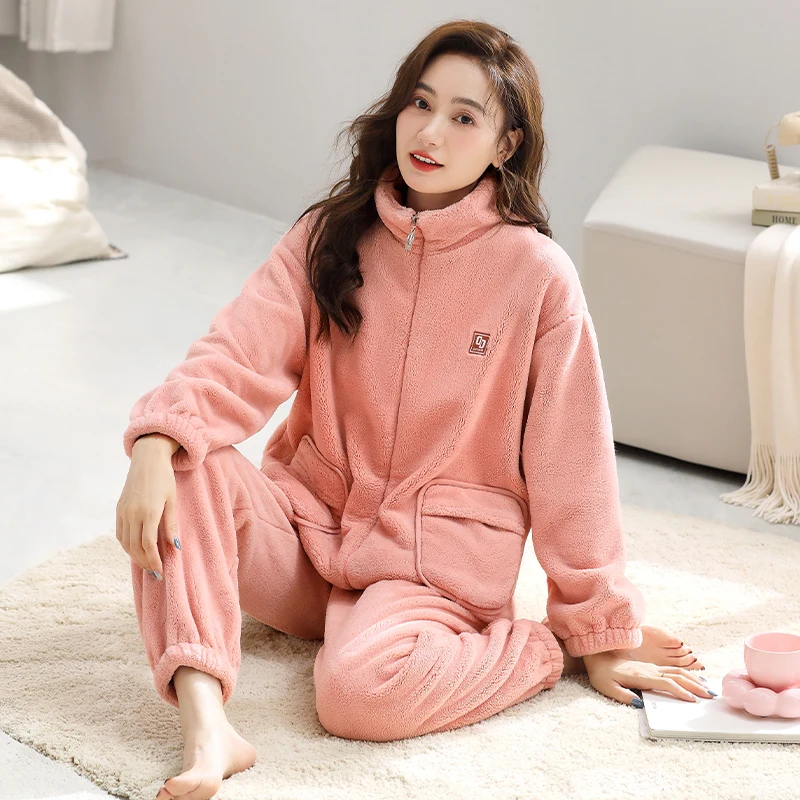 Newest Winter Flannel Pajamas Set Women Warm Home Clothing Casual Pyjamas