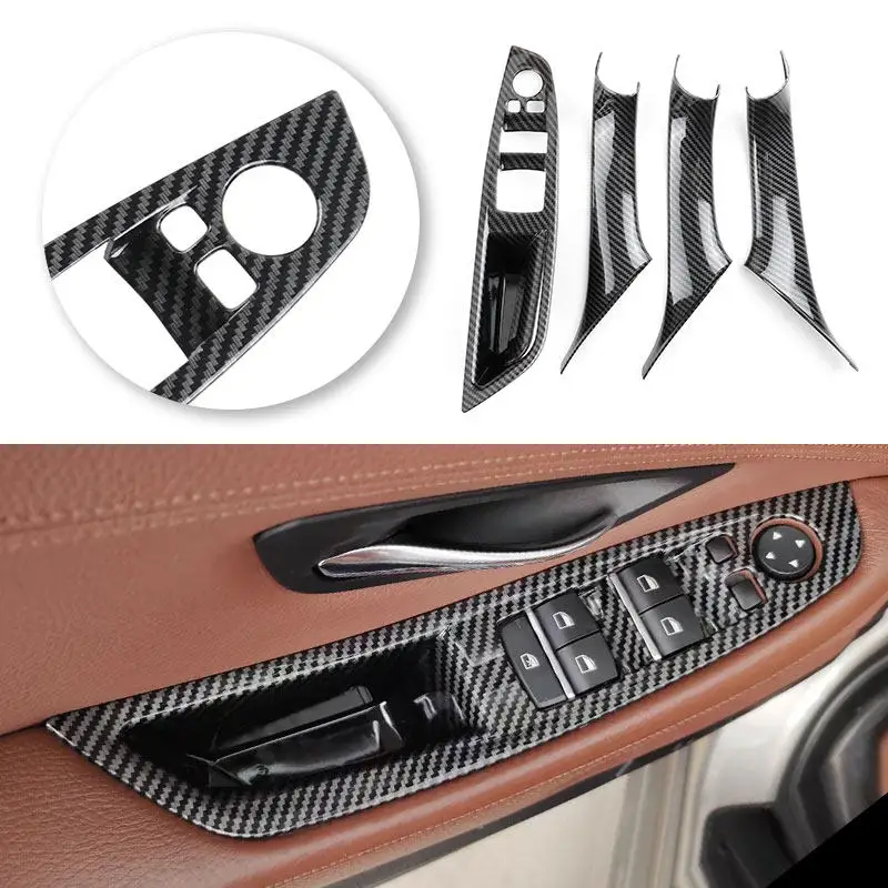 ABS Car Interior Door Pull Handle Protective Cover Trim For BMW 5 Series F10 F18 2011 - 2016 2017 Carbon Fiber Texture / Black