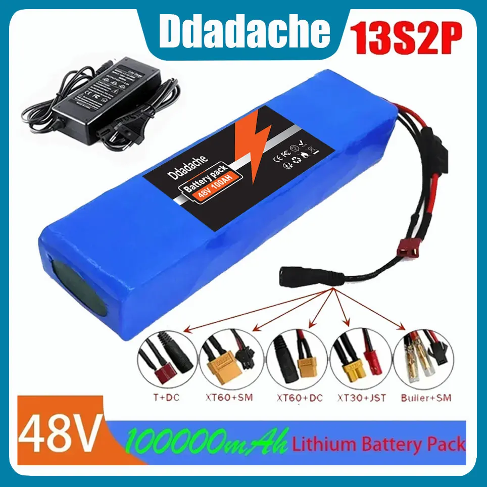 48V 30Ah 18650 Lithium-Akku 13S2P 1000W Hochleistungsakku 48V/54,6V Ladegerät 30000mAh BMS + Sicherung