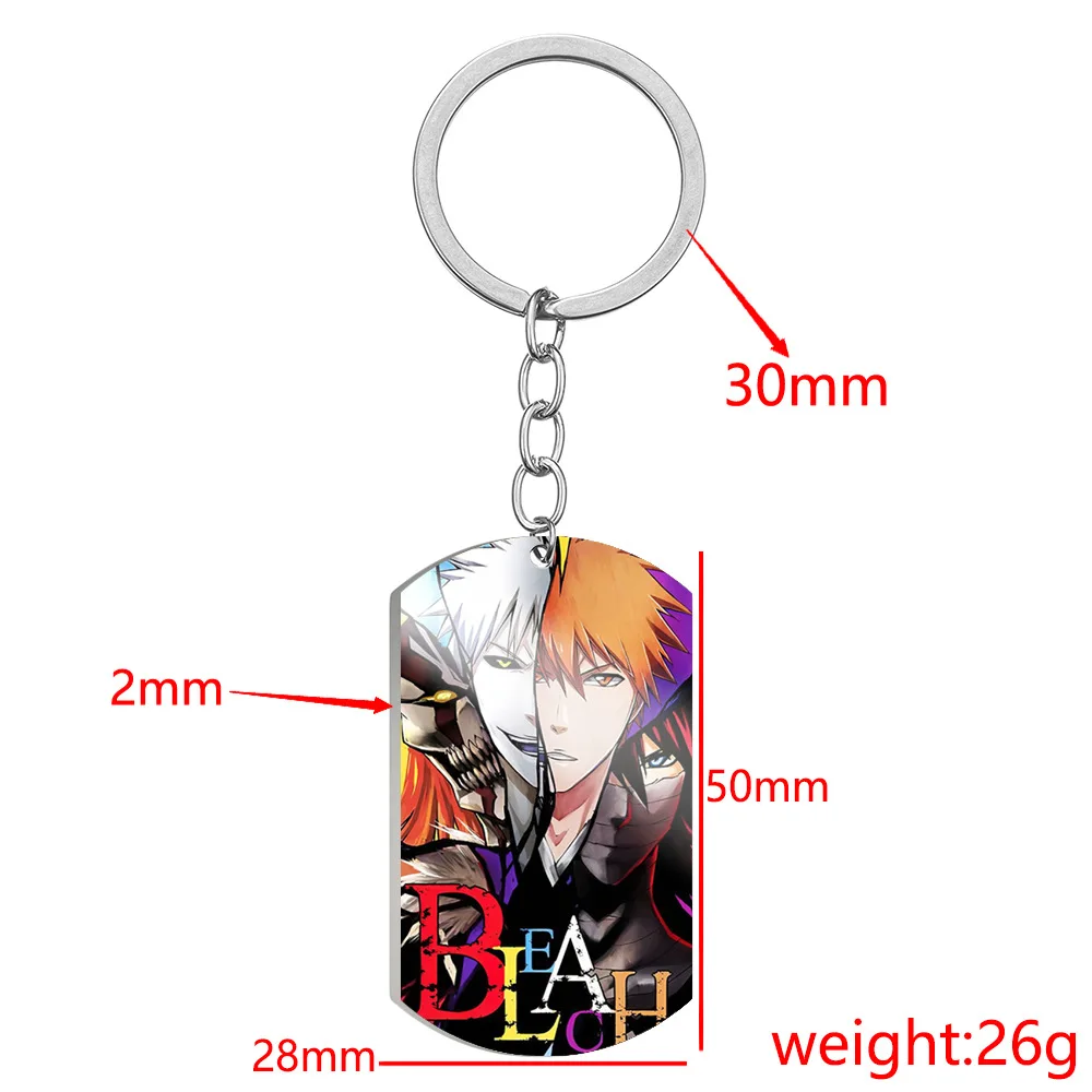 Anime BLEACH Keychain Kurosaki Ichigo Stainless Steel Charm Keyring for Men Women Cosplay Comic Jewelry