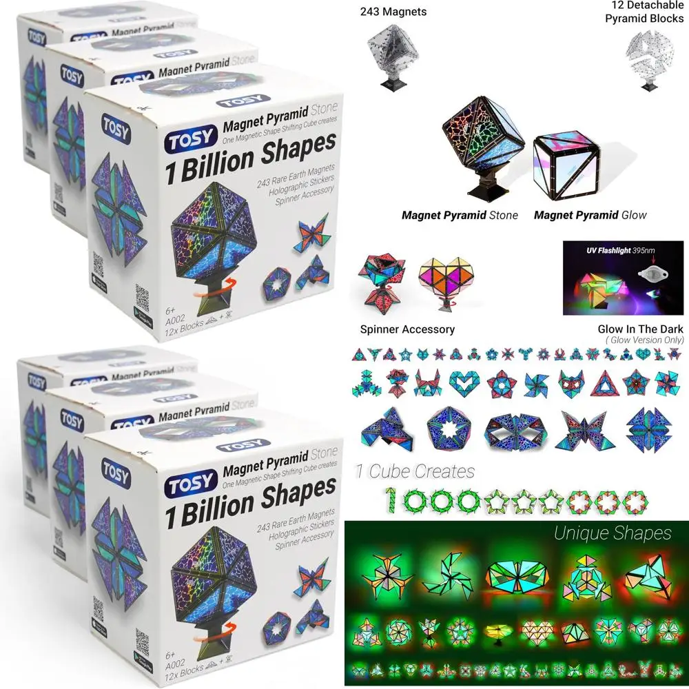 Puzzle piramidale magnetico con forme di 1 miliardi, 14 pezzi, 243 magneti, giocattolo STEM regalo per bambini, confezione da 3