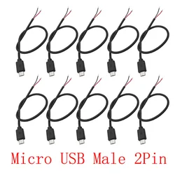 10Pcs/lot Black DC 5V Micro USB 2 Pin Male Plug to Bare Wire Open-end Power Cable Connector Micro USB Charging Plugs DIY Repair